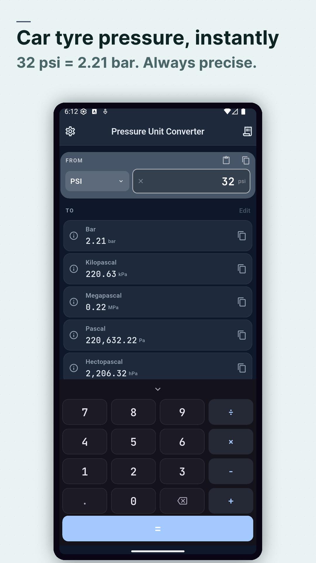 Screenshot Pressure Converter