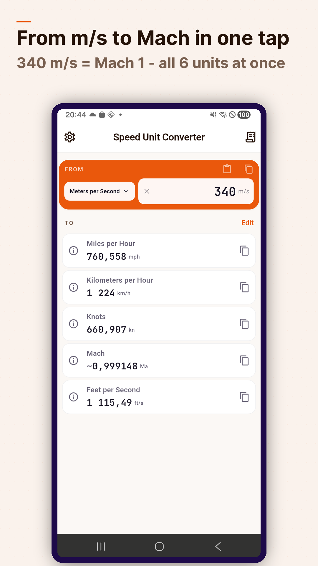 Screenshot Speed Unit Converter