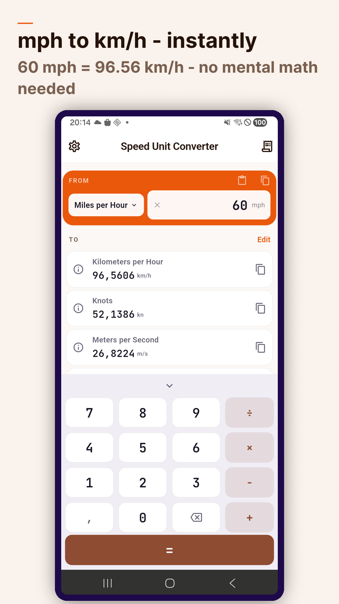 Screenshot Speed Unit Converter