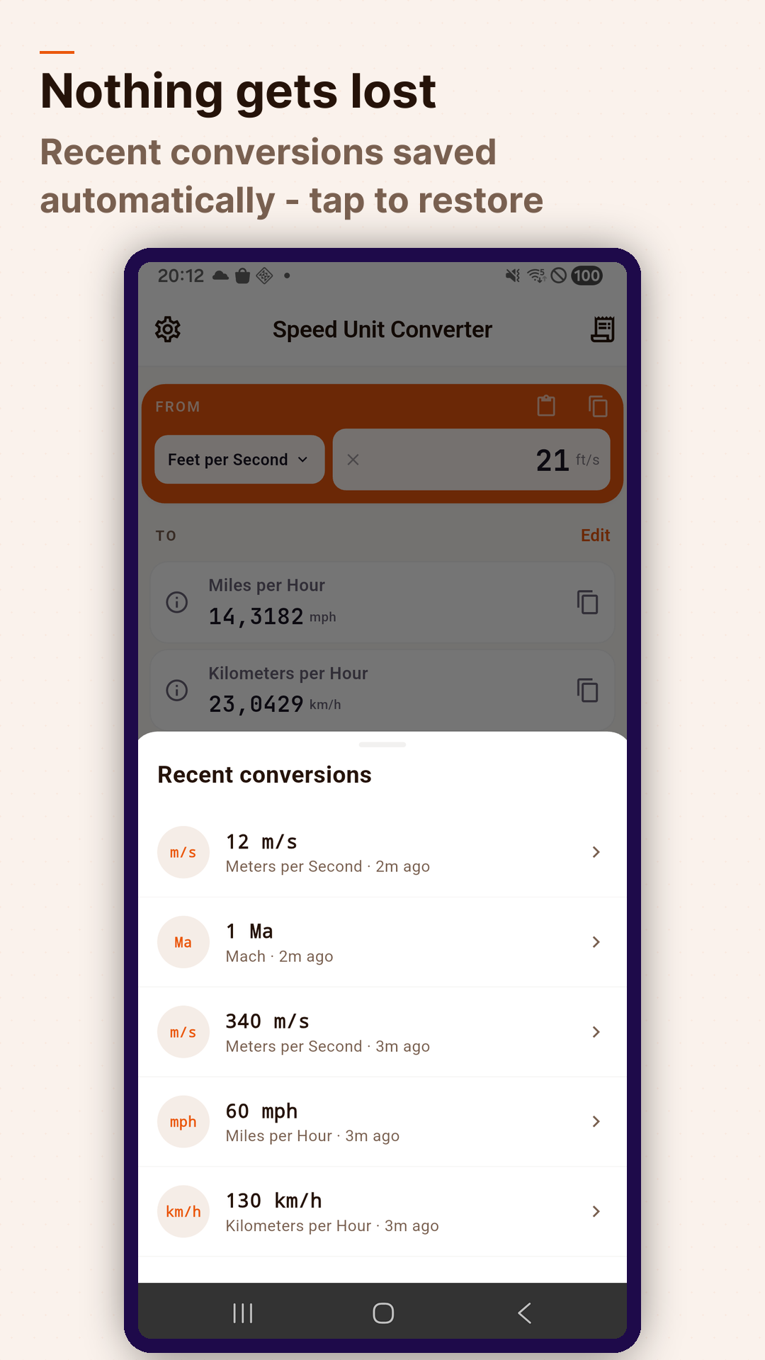 Screenshot Speed Unit Converter