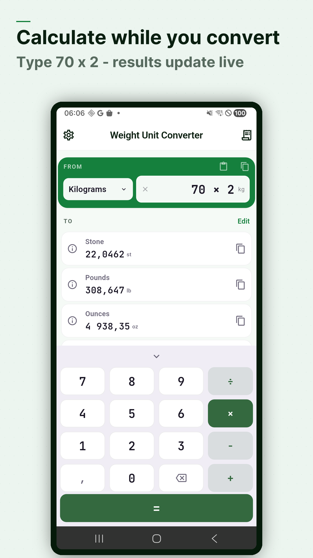Screenshot Weight Converter