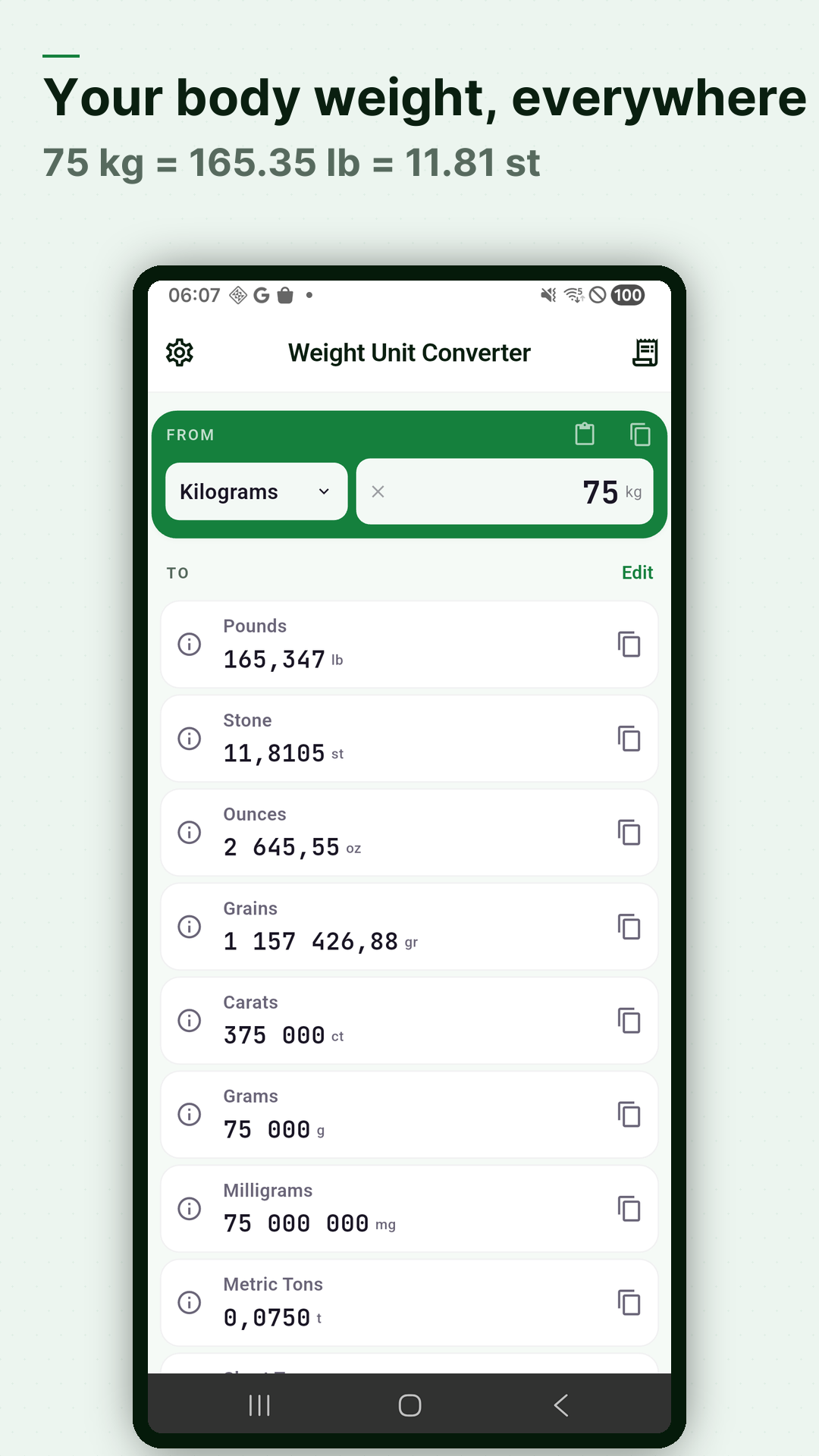 Screenshot Weight Converter