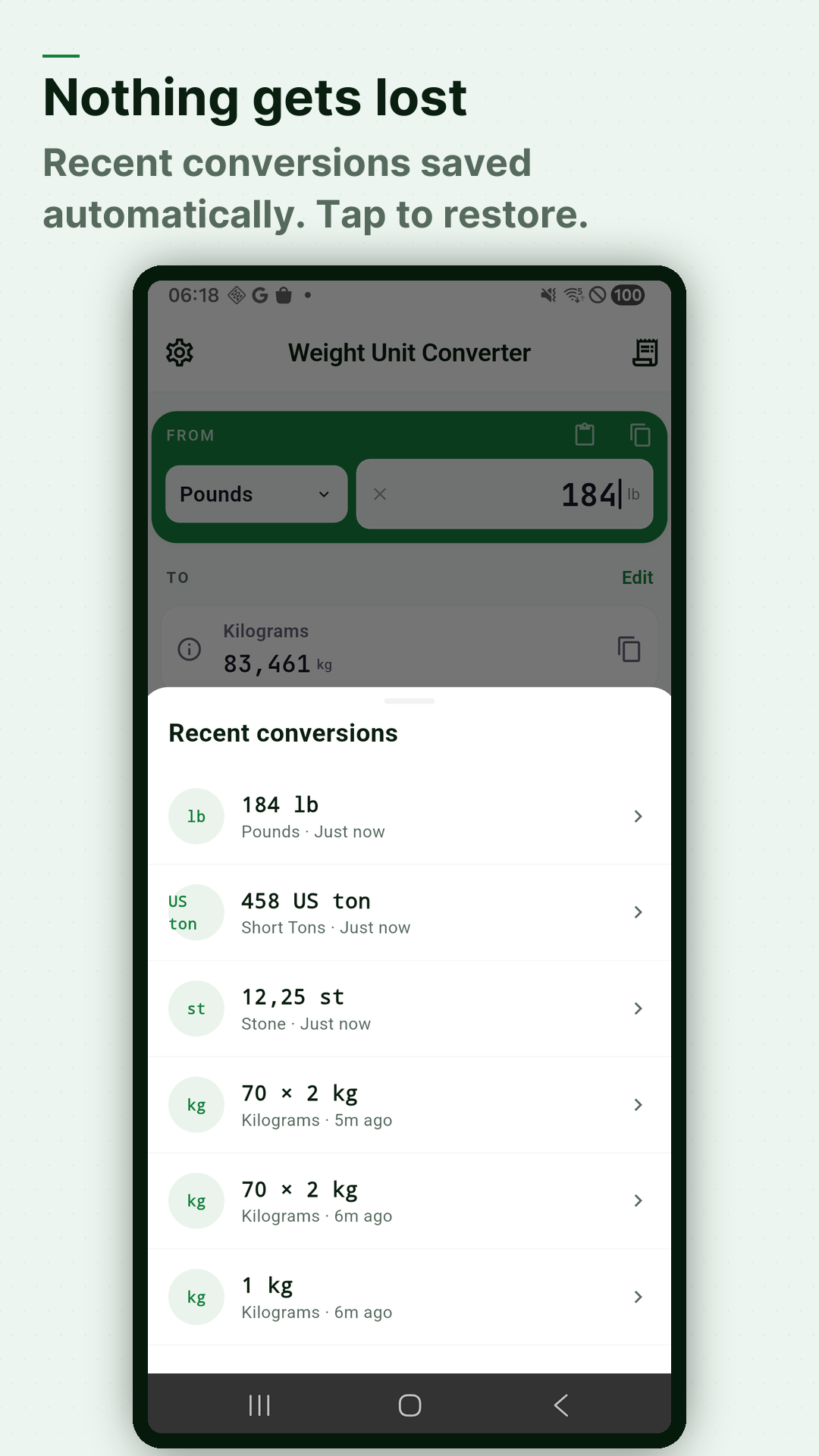 Screenshot Weight Converter