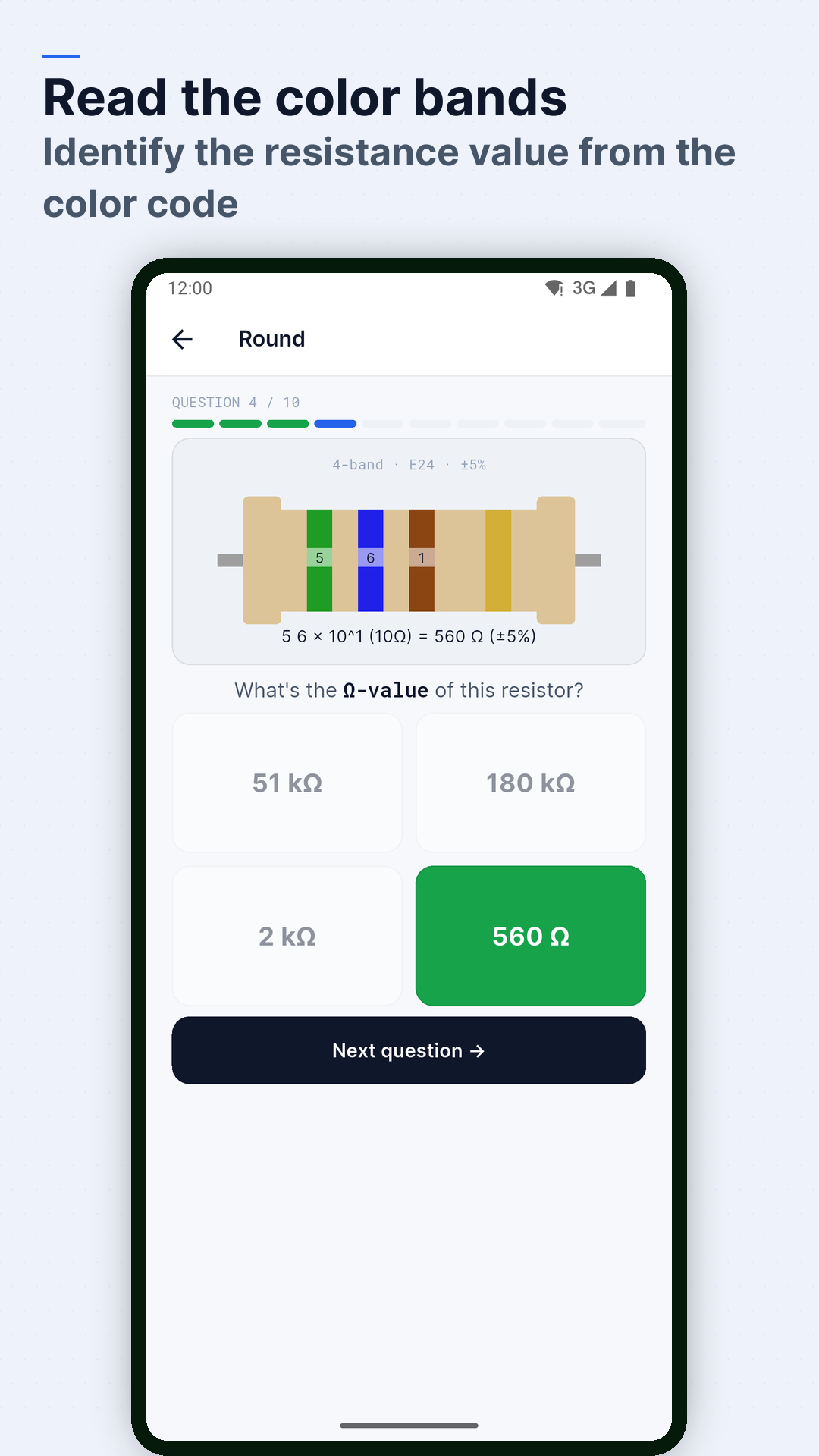 Screenshot Resistor Color Code Quiz