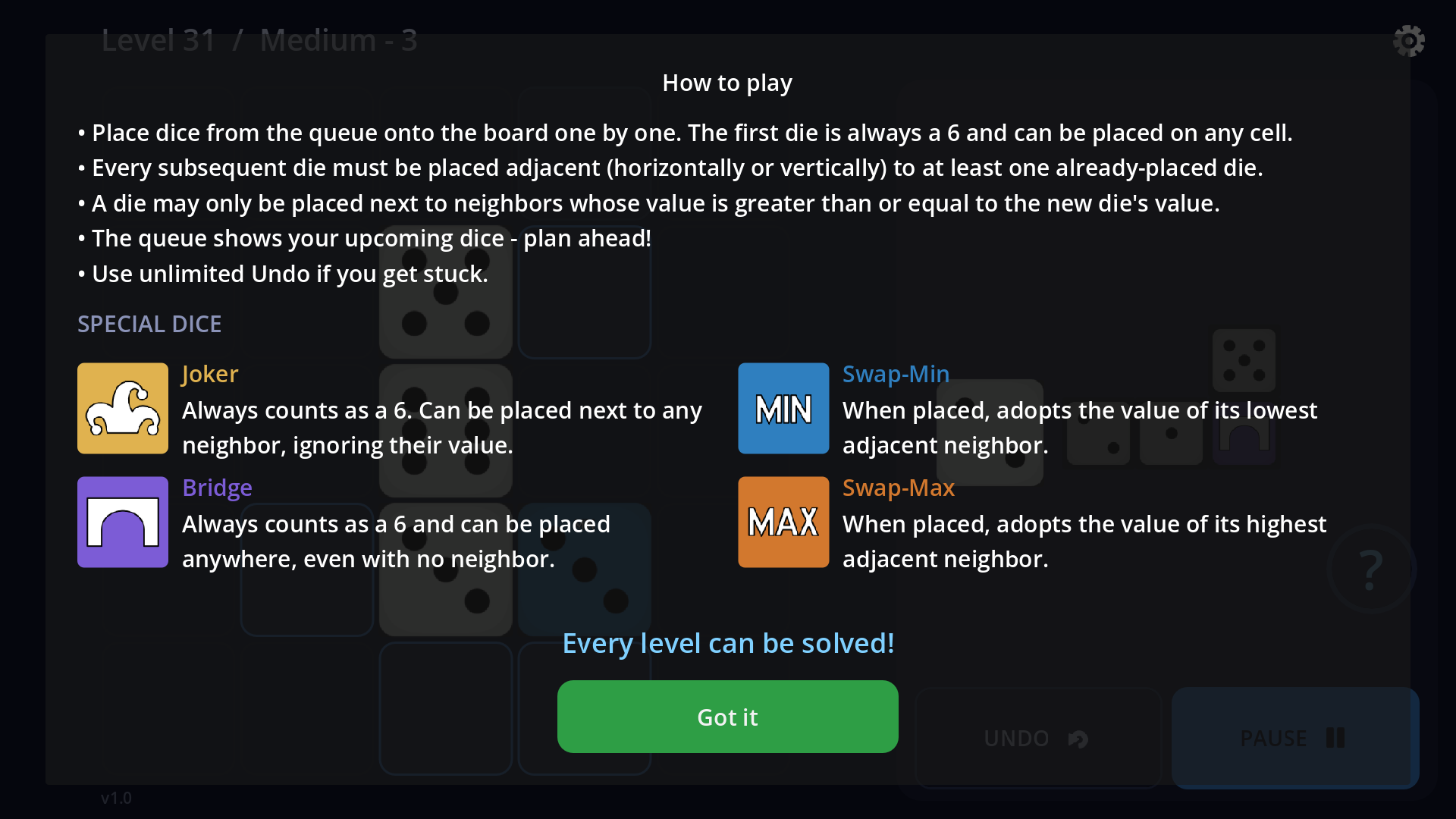 Screenshot Dice Arrange