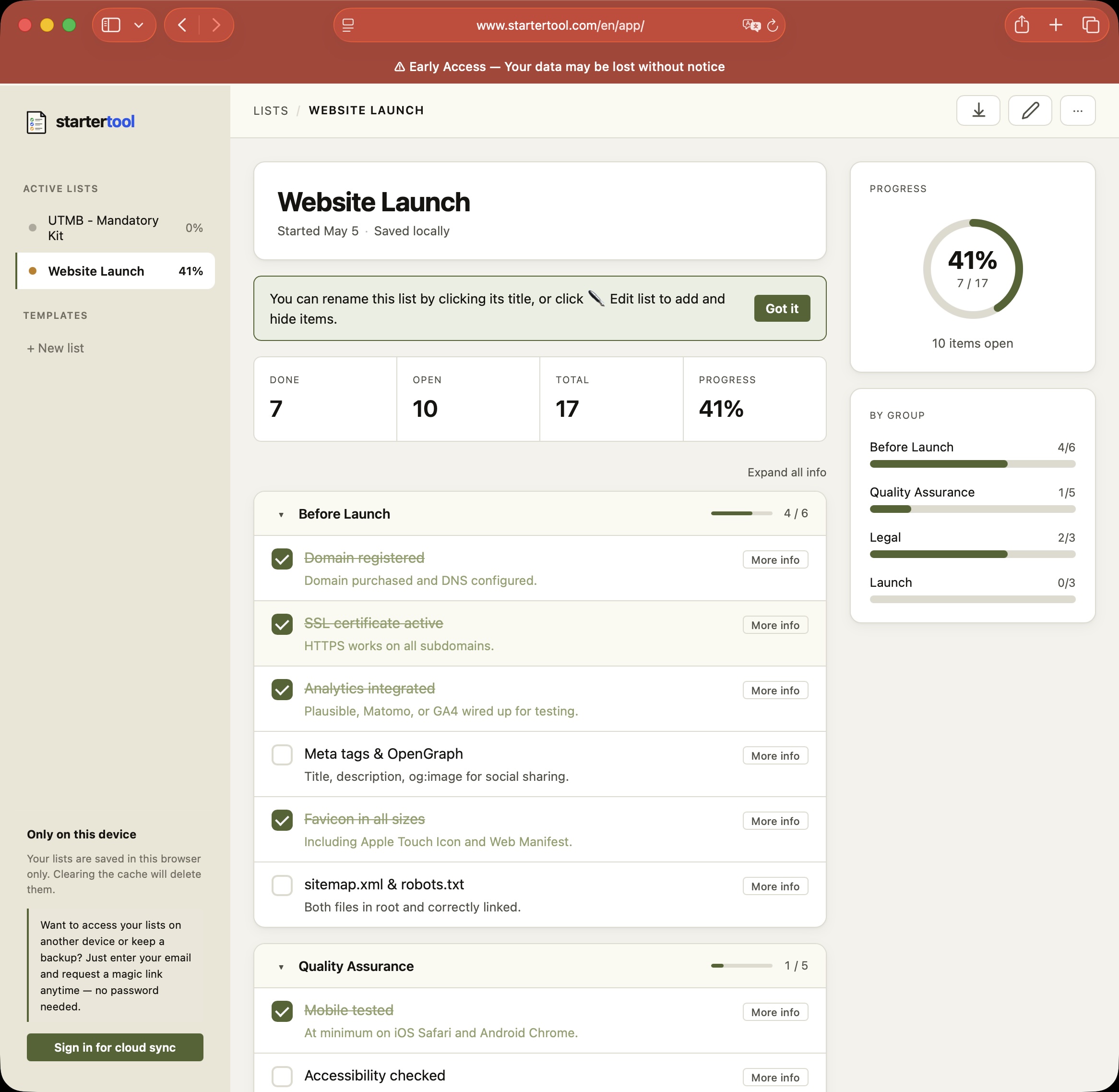 Screenshot startertool.com
