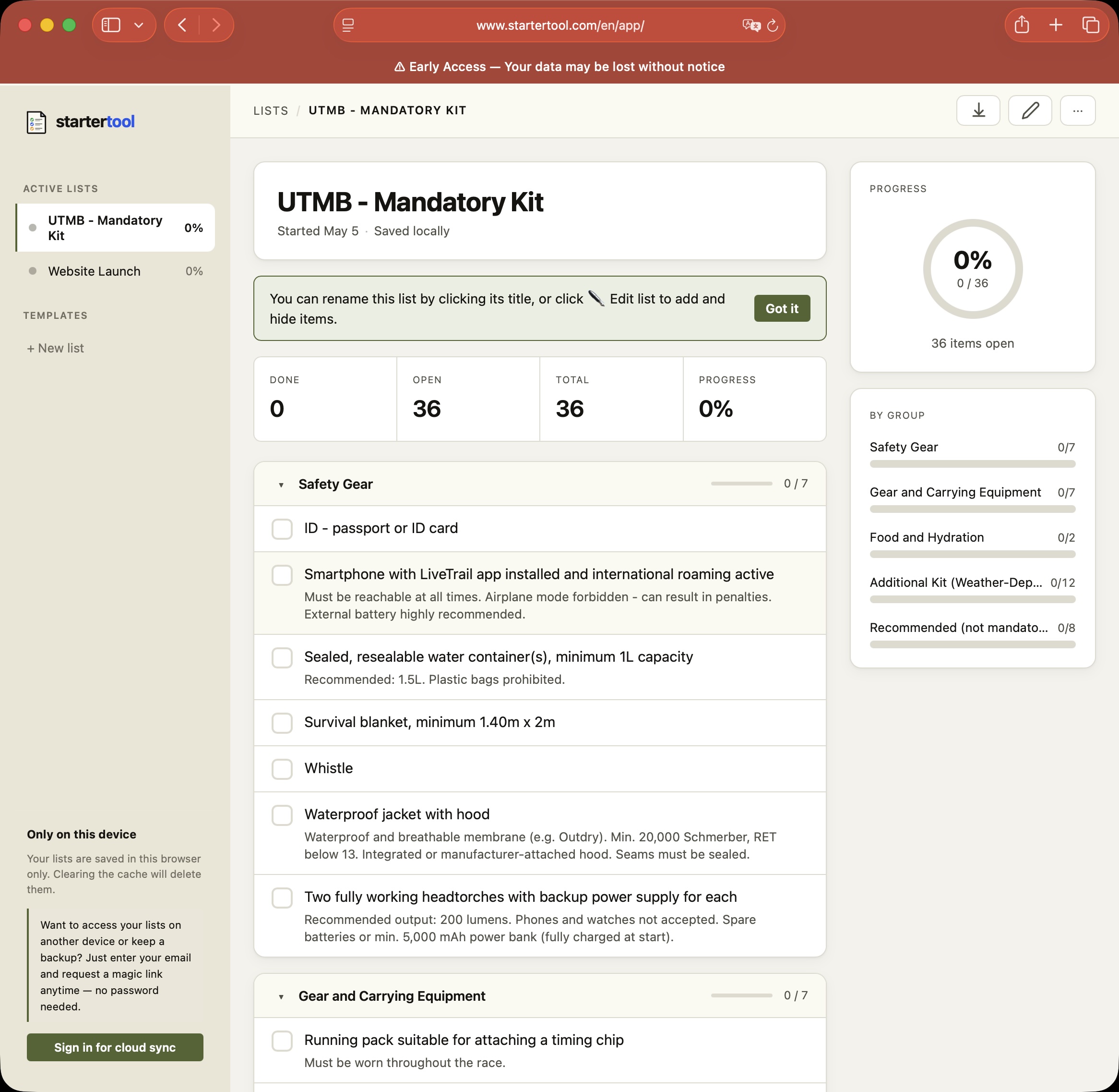 Screenshot startertool.com
