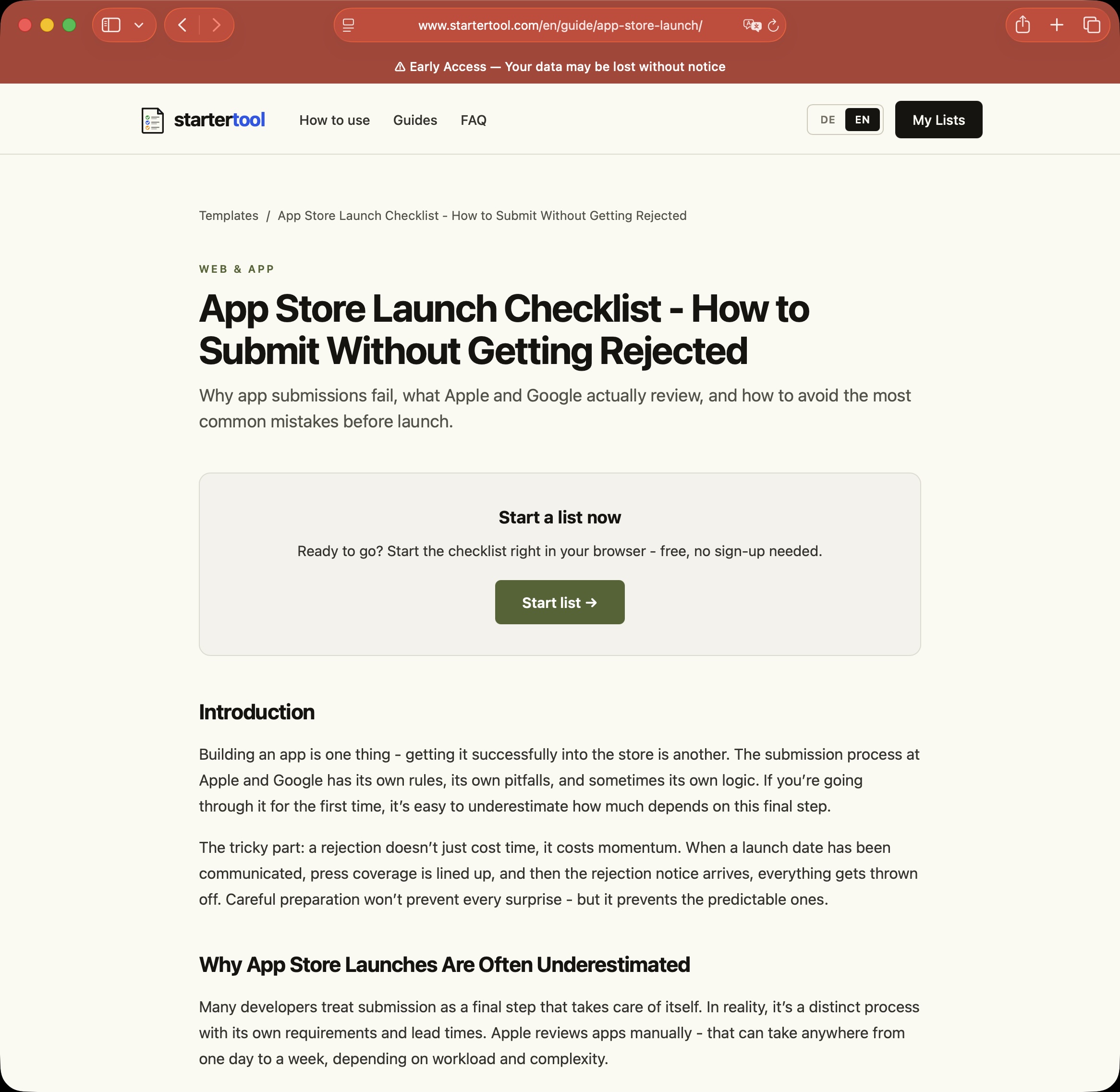 Screenshot startertool.com